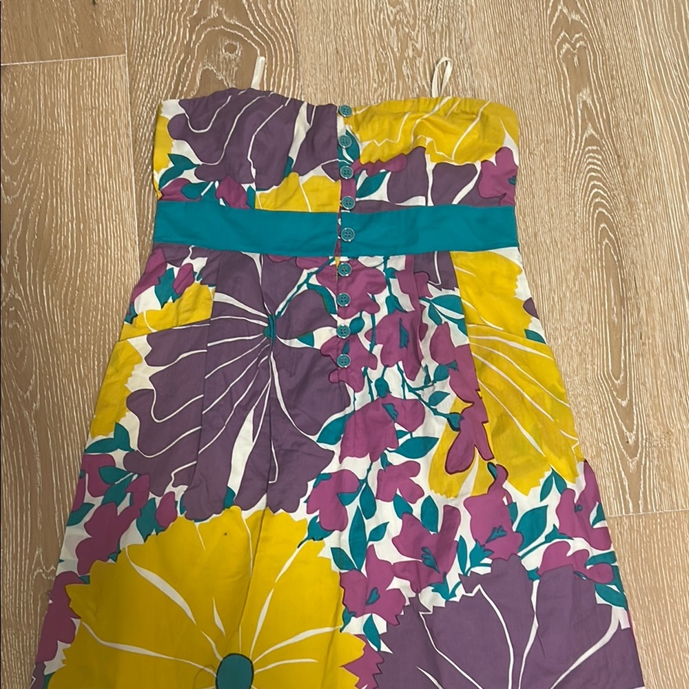 Floral Strapless Dress with Teal Accent